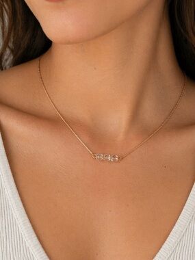 Delicate Gold Bar Necklace with Clear Beads